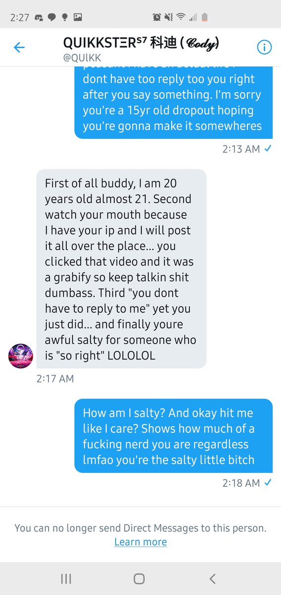 oFraMeD_'s tweet photo. Kids a clown threatening too DDOS and post my IP because hes salty I called him out for using aimbot while trickshotting. You're trash and dont deserve too be in ANY TEAM especially being that petty over a little argument LOL https://t.co/slS1OZgH26