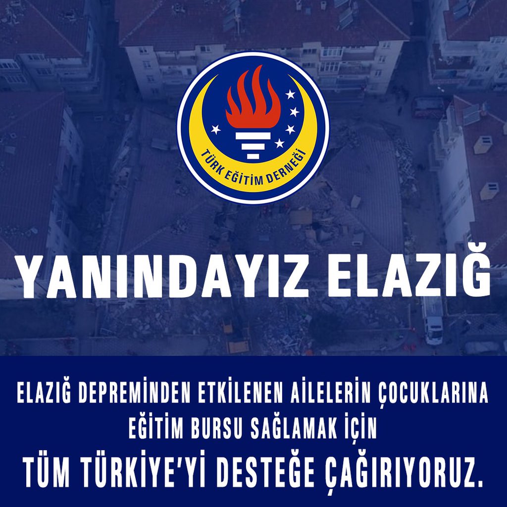 Elazığ depreminden etkilenen ailelerin çocuklarına eğitim bursu sağlamak için tüm Türkiye’yi desteğe çağırıyoruz. Bağış hesaplarımız ve ayrıntılı bilgi için:

ted.org.tr/yanindayiz-ela…