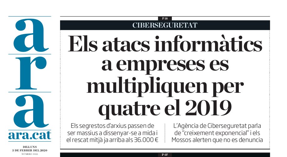 latecnologa's tweet photo. Avui @NannaSchnabel de @latecnologa escriu a l'ARA sobre l'onada d'atacs amb #ransomware, i és portada del diari https://t.co/ZLkz6ijfxT @nico_yn0 https://t.co/FUCwxwmiAa