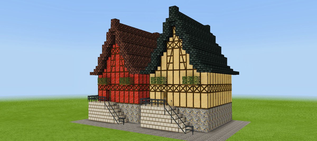 ちゅろす マケプレ制作中 Retoroテクスチャ 自作テクスチャでハーフティンバーのお家 マイクラpe Minecraft Minecraft建築コミュ