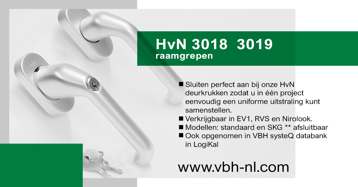 VBHNederland's tweet photo. HvN raamgrepen 3018 en 3019
- De HvN raamgrepen sluiten perfect aan bij de HvN deurkrukken zodat u in één project eenvoudig een uniforme uitstraling kunt samenstellen
- Verkrijgbaar in EV1, RVS en Nirolook.
- Standaard en SKG ** afsluitbaar
#raamtechniek #systeQ #logikal https://t.co/t5uZzBSrLy
