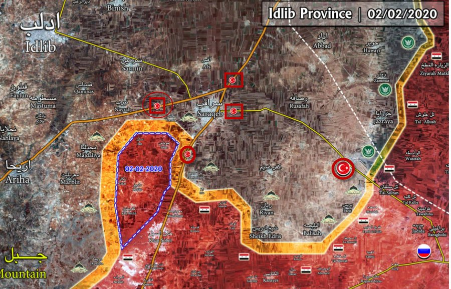 JacquesFrre2's tweet photo. ⚠️Malgré 4 tués et 9 blessés hier, nbx redéploiements de l'armée turque suite aux progressions de la #SAA au SE #Idlib : nouveaux postes d'obs près de #Saraqeb & #Tarnaba 🔥#Ankara tente de soutenir ses petits protégés jihadistes💥#Russie #Turquie #Syrie https://t.co/pn3paGvfNp