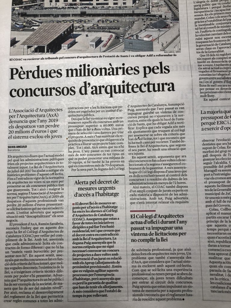 jordibadiabaas's tweet image. El sistema de concursos públicos de arquitectura es injusto, porque la administración utiliza ese concurso para ver las opciones posibles y ese trabajo de investigación previa lo financia el colectivo de arquitectos (1) @COACatalunya @assumpciopuig @presidenteCSCAE