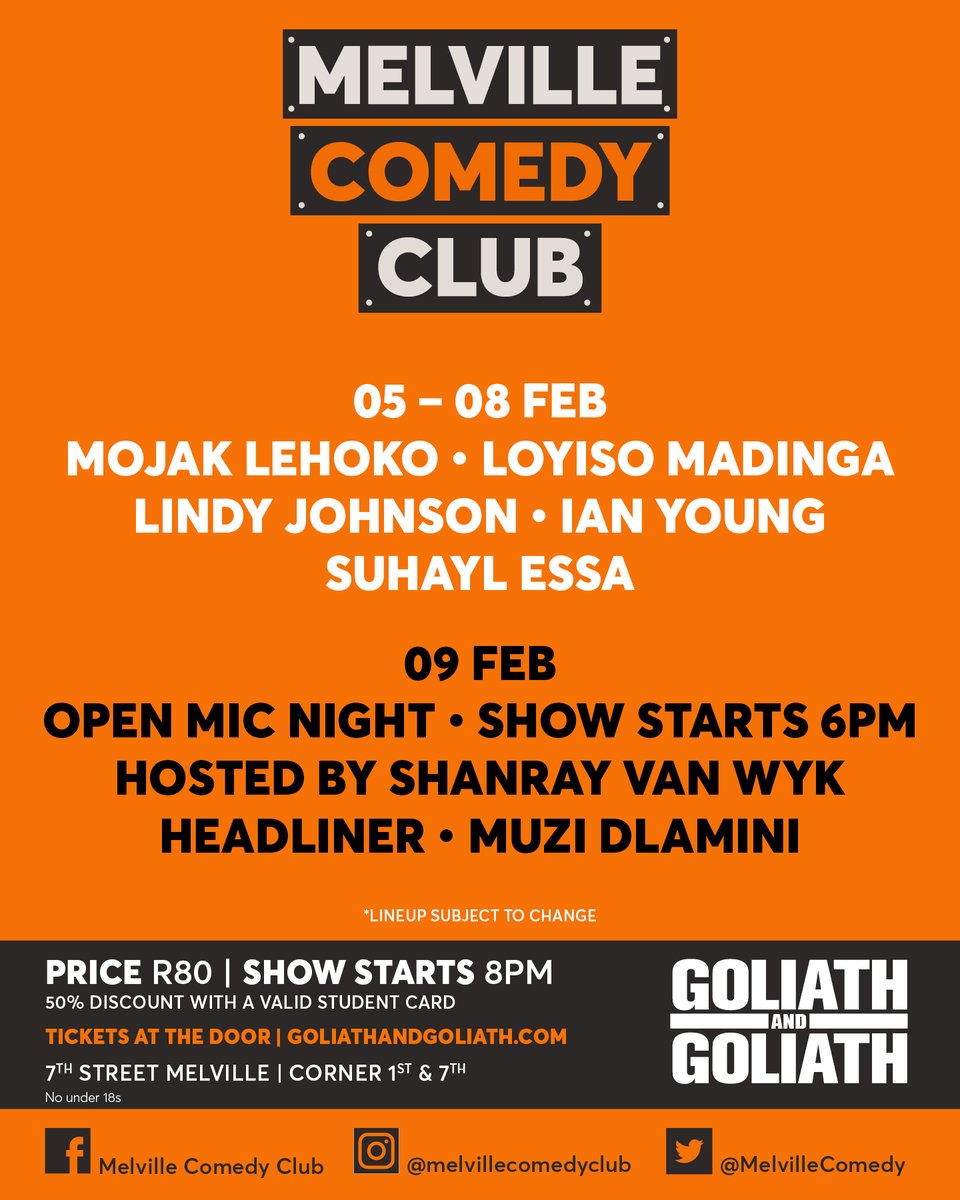 Awe! Book your tickets now for this week's shows. It's going to be blazing!

Tickets available on goliathandgoliath.com
AND at the door.

50% discount for students with a valid student ID. Line-up subject to change*