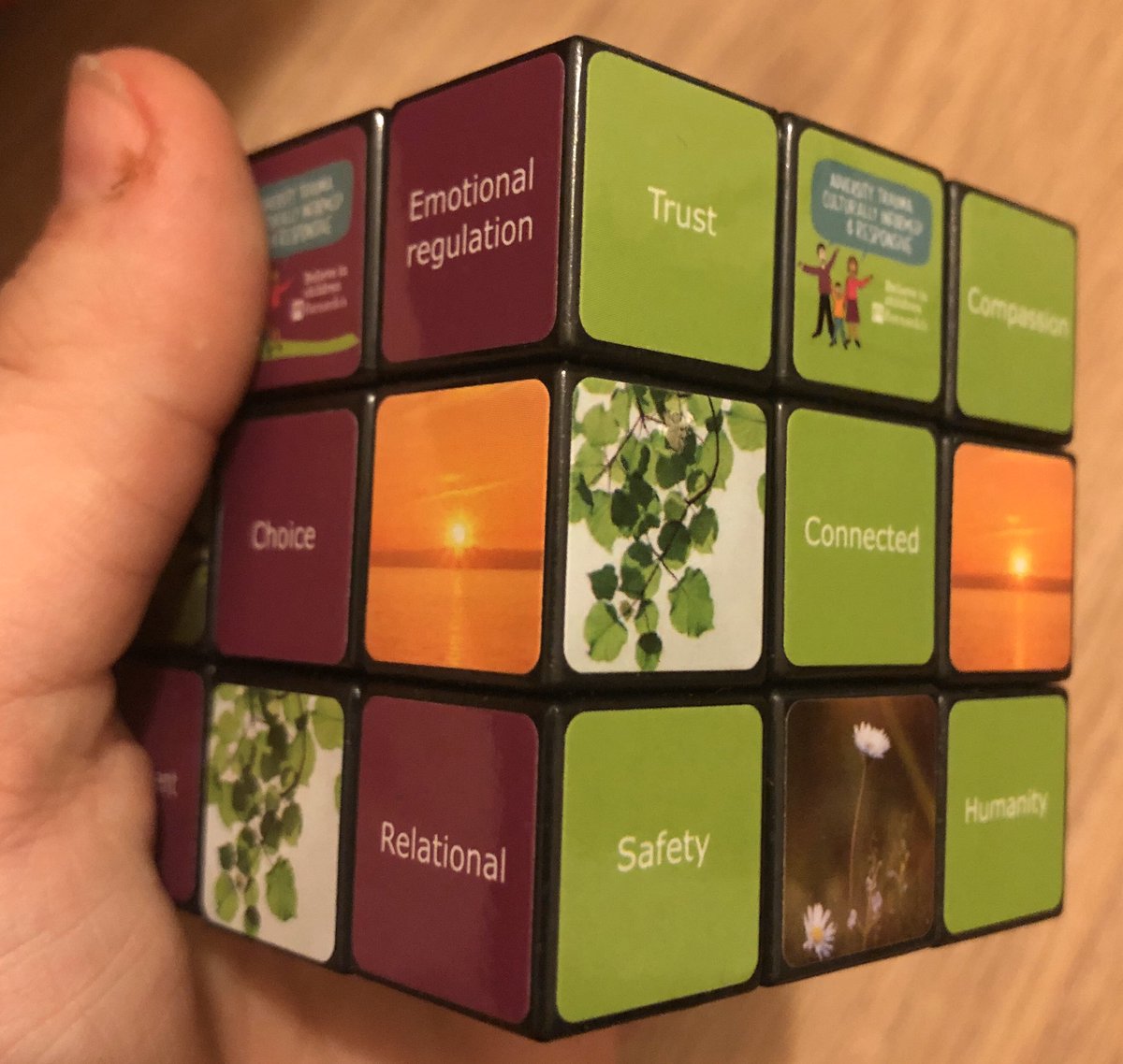 dr_treisman's tweet photo. Pleased with this rubix cube Yasmeen Shariff &amp; I created for Barnardo’s. A visual reminder of some of the values &amp; key elements of trauma, culturally &amp; adversity-informed organisational change; whilst being something to fidget &amp; play with:) https://t.co/vrwXTTZvQK