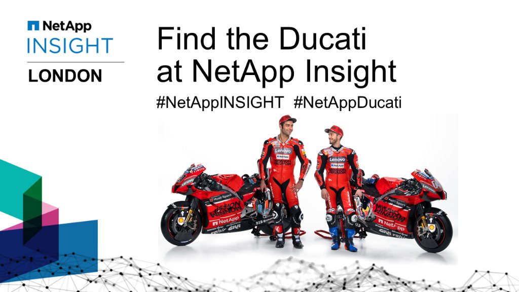 NetAppUK's tweet photo. Are you ready your Ducati racing experience? Come to #NetAppINSIGHT London to learn how we elevated the @DucatiMotor customer experience and positioned them for sustainable innovation in a #DataDriven future. #NetAppDucati https://t.co/cKab0b124c