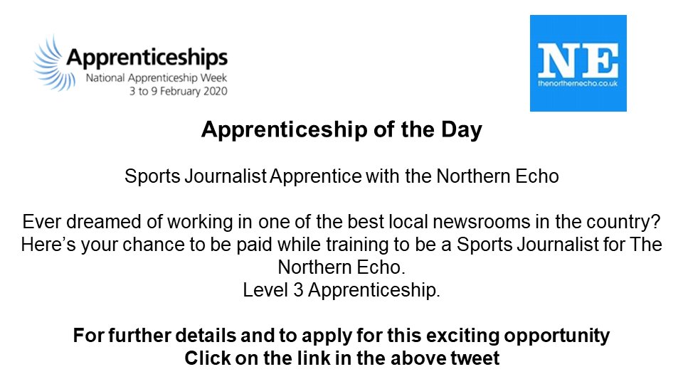 Apprenticeship of the day Sports Journalist Apprentice @TheNorthernEcho in Darlington 