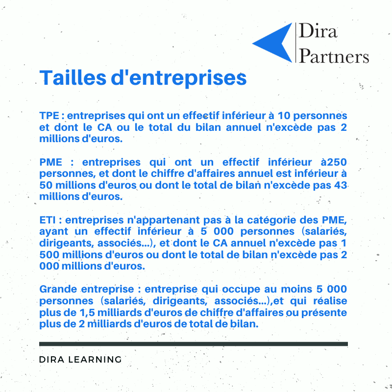 DiraPartners's tweet photo. #DiraLearning | Qu'est-ce qu'une PME ? C'est quoi une ETI ? TPE ? Et une grande entreprise ? Quelques critères pour classifier les entreprises selon leur taille. https://t.co/yFRIOdV2oA