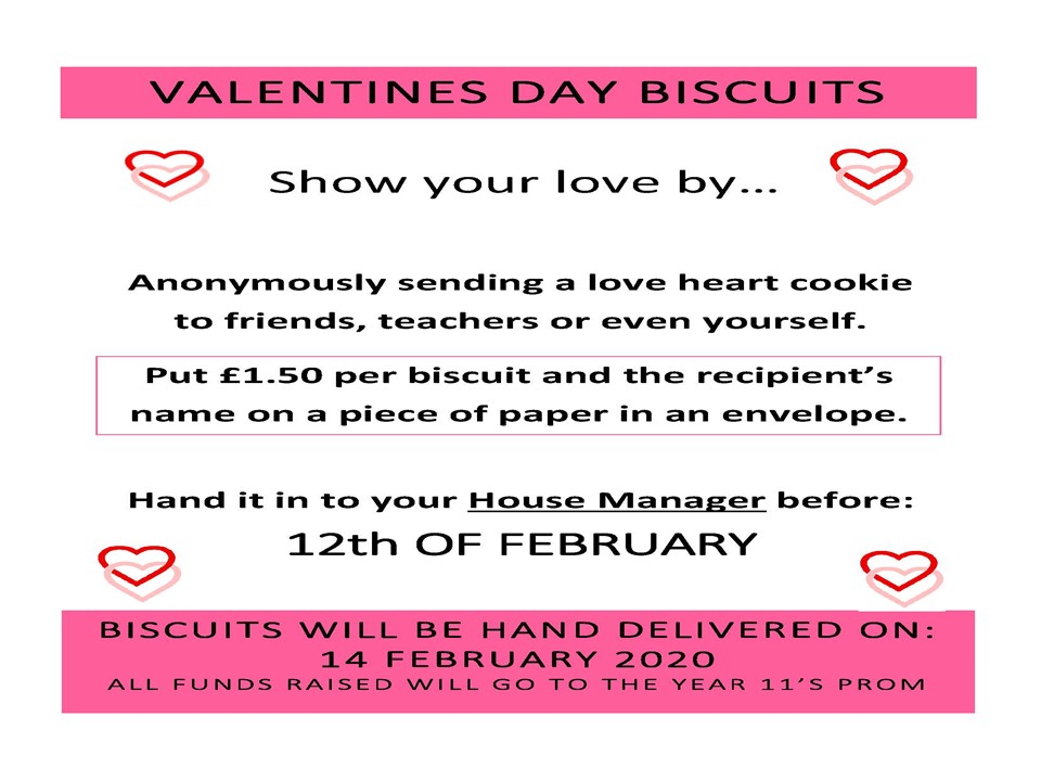 WitchfordVC's tweet photo. Get your biscuits ordered, spread some love & support the Year 11 Prom! Deadline 12/2/20 for Valentines delivery #prideinWVC #WVCProm https://t.co/rnYP6f4w3b