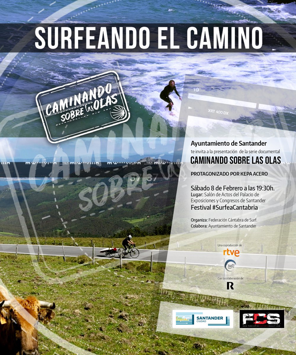 channel_surf's tweet photo. ¡Nos vamos a Santander con #CaminandoSobreLasOlas! 🏄‍♂️
El próximo sábado estaremos con @KepaAcero en el festival #SurfeaCantábria que organiza la @FedCantabraSurf , presentando el nuevo programa de #SurfChannel y RTVE🤭

¿Quién se viene? 😉

#FelizSemana  #FelizLunes https://t.co/ACFQWnkLsd