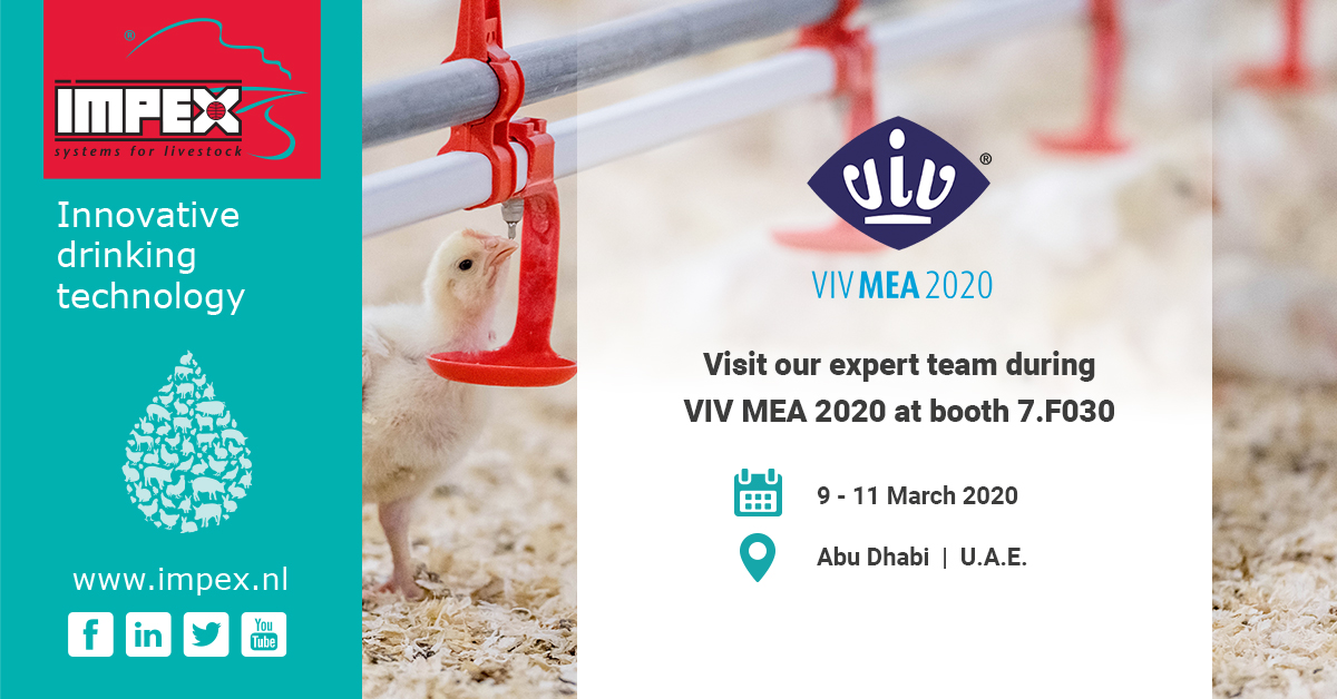From the 9th until the 11th of March, Impex will be present during VIV MEA 2020. We are more than happy to welcome you at booth 7.F030 and discuss the best possible solution for your poultry production. Register now via the link below!

databadge.net/vivm2020/reg/?…

#vivmea #poultry