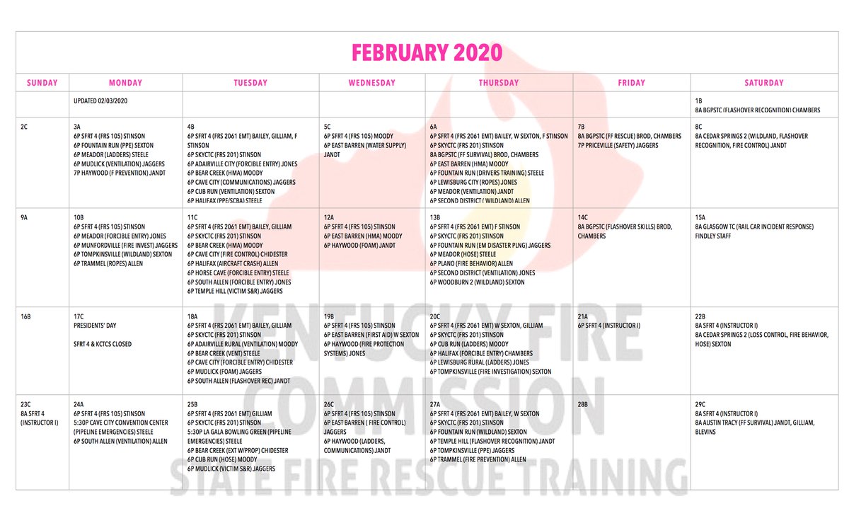 SFRT4's tweet photo. February 2020 Training Calendar: updated 02/03/2020 https://t.co/fesj06sgGG