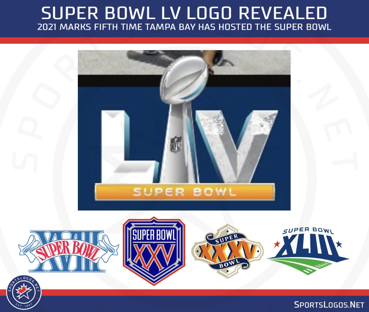 Chris Creamer  SportsLogos.Net on X: Now that #SuperBowlLIV is in the  books, it's time to look forward to Super Bowl LV. Tampa hosts for the  fifth time in 2021, here's a