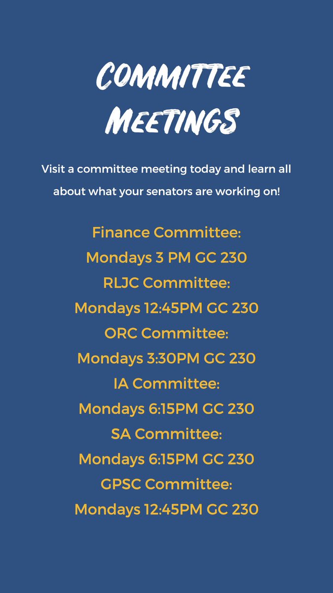 Here’s an opportunity to learn more about what your senators are working on this semester!
