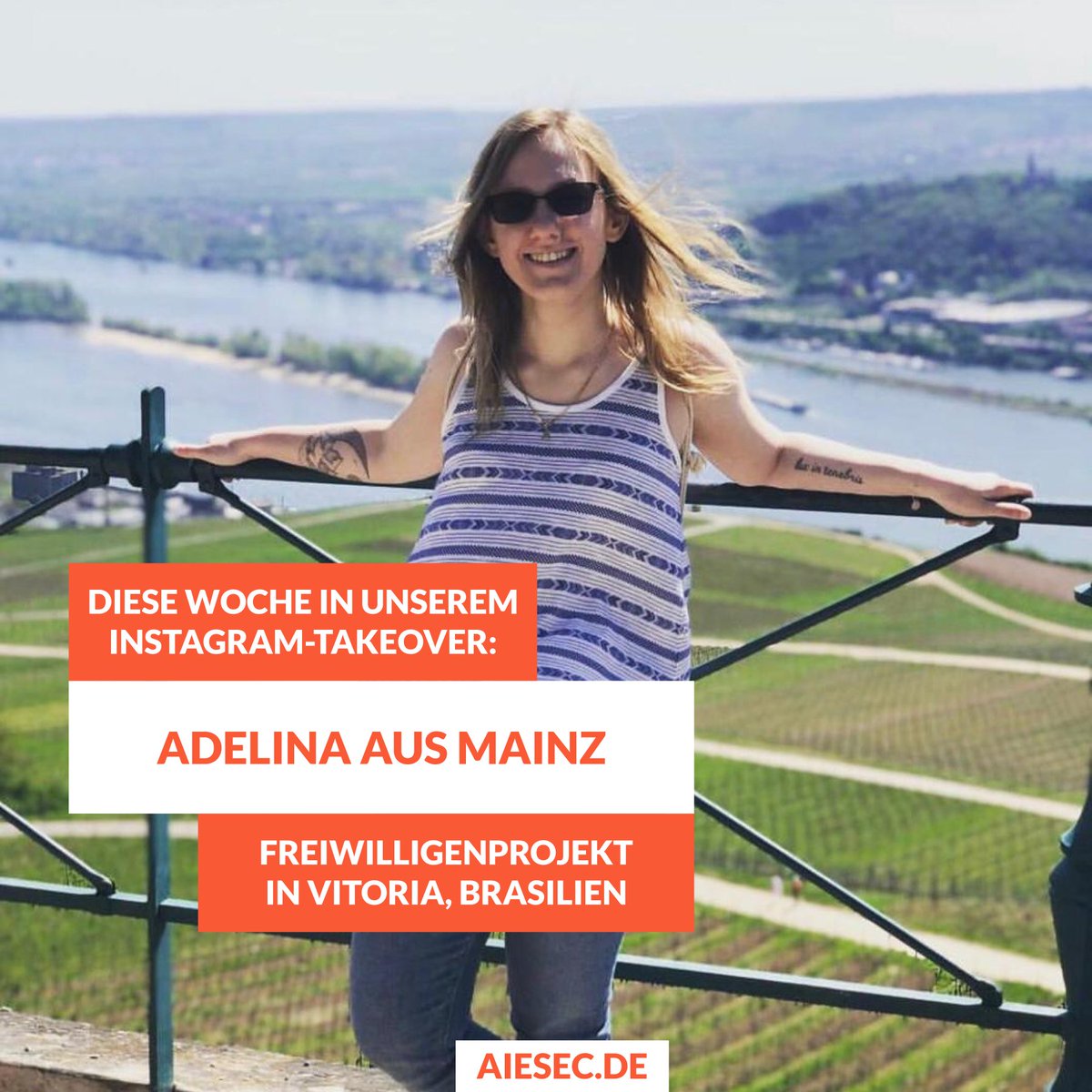 Wir freuen uns auf Adelina! Sie nimmt uns diese Woche mit nach Brasilien. 

Dort macht sie ein Projekt in Vitoria und hilft einer NGO mit ganz vielen Marketing-Aufgaben! Seid gespannt! 
Hast du Lust mehr über Adelina zu erfahren? Dann schaut diese Woche auf IG vorbei: aiesecde
