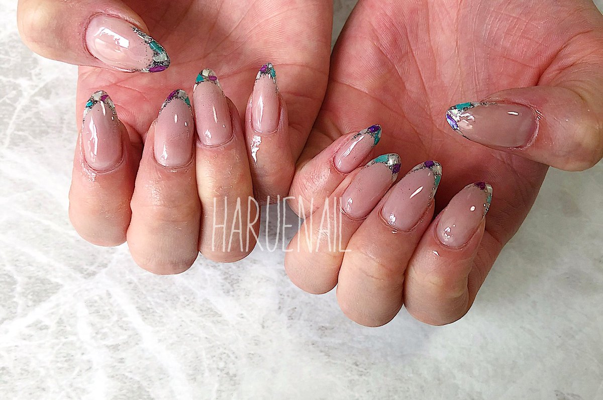 Harue Twitterren ロングネイル スカルプネイル ネイルデザイン 岡山ネイル Haruenail シェルネイル ジェル ネイル フレンチネイル ラメグラデーション Nails