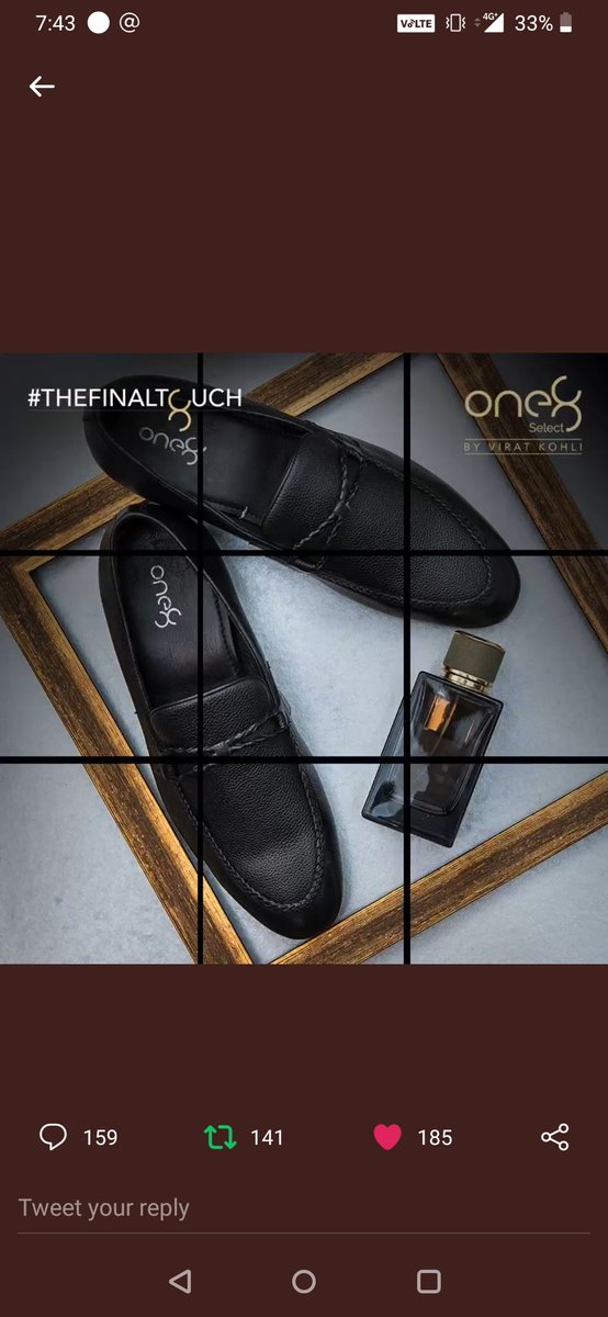 prashantDocean's tweet photo. @one8Select Got the Final Touch.
My Perfect screenshot.
#TheFinalTouch #one8Select
#ViratKohli #ShoeGame #FormalShoes #MensShoes #MensFashion #BestFootForward #Contest @one8Select
@DrSujit_IITB
@satyapaljain_86
@Sagar2612
@Rekha_i_am
@snow_man_14
@imPalak18
@karan875
@GauravP26479152 https://t.co/HNIL4E2JNW