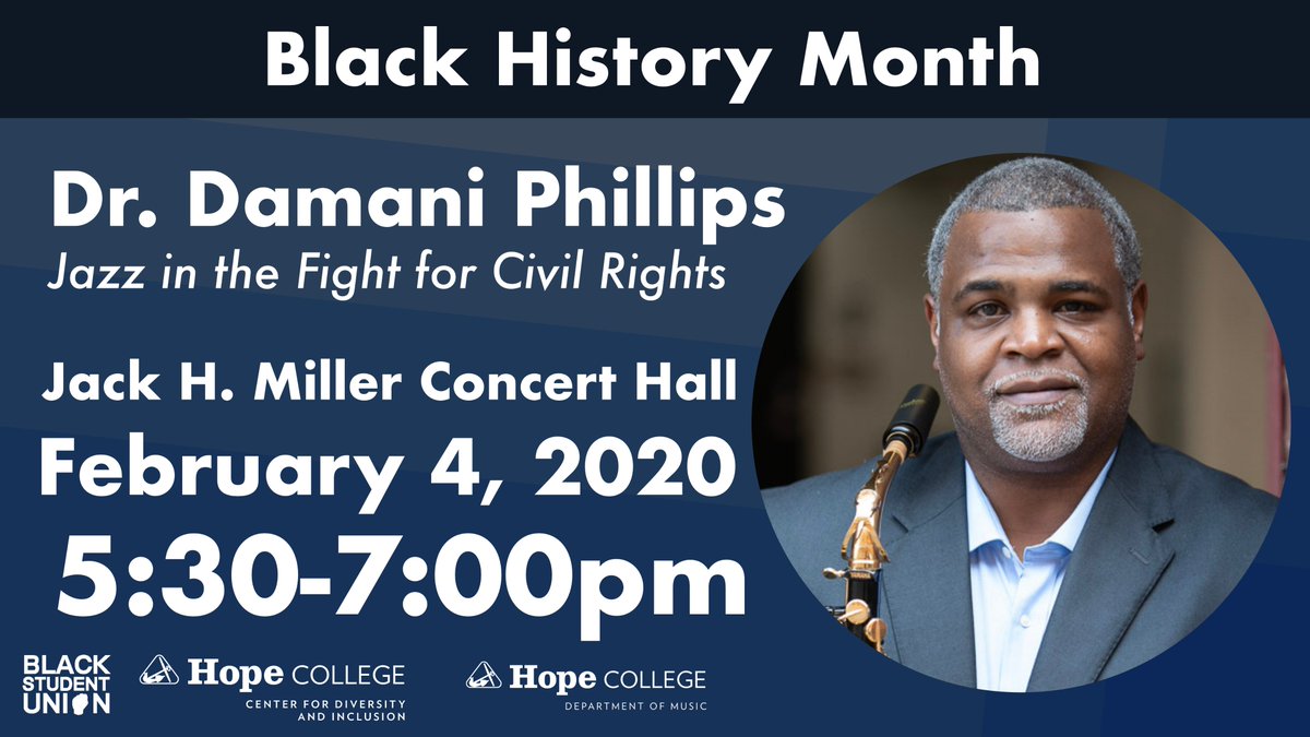 HopeDiversity's tweet photo. The combined concert and keynote lecture “Jazz in the Fight for Civil Rights: Jazz as Activist Music” on Tuesday, Feb. 4, featuring visiting musician and scholar Dr. Damani Phillips , will headline multiple activities at Hope College scheduled.
https://t.co/sYOD90TK6Z https://t.co/B3sWo1btJz