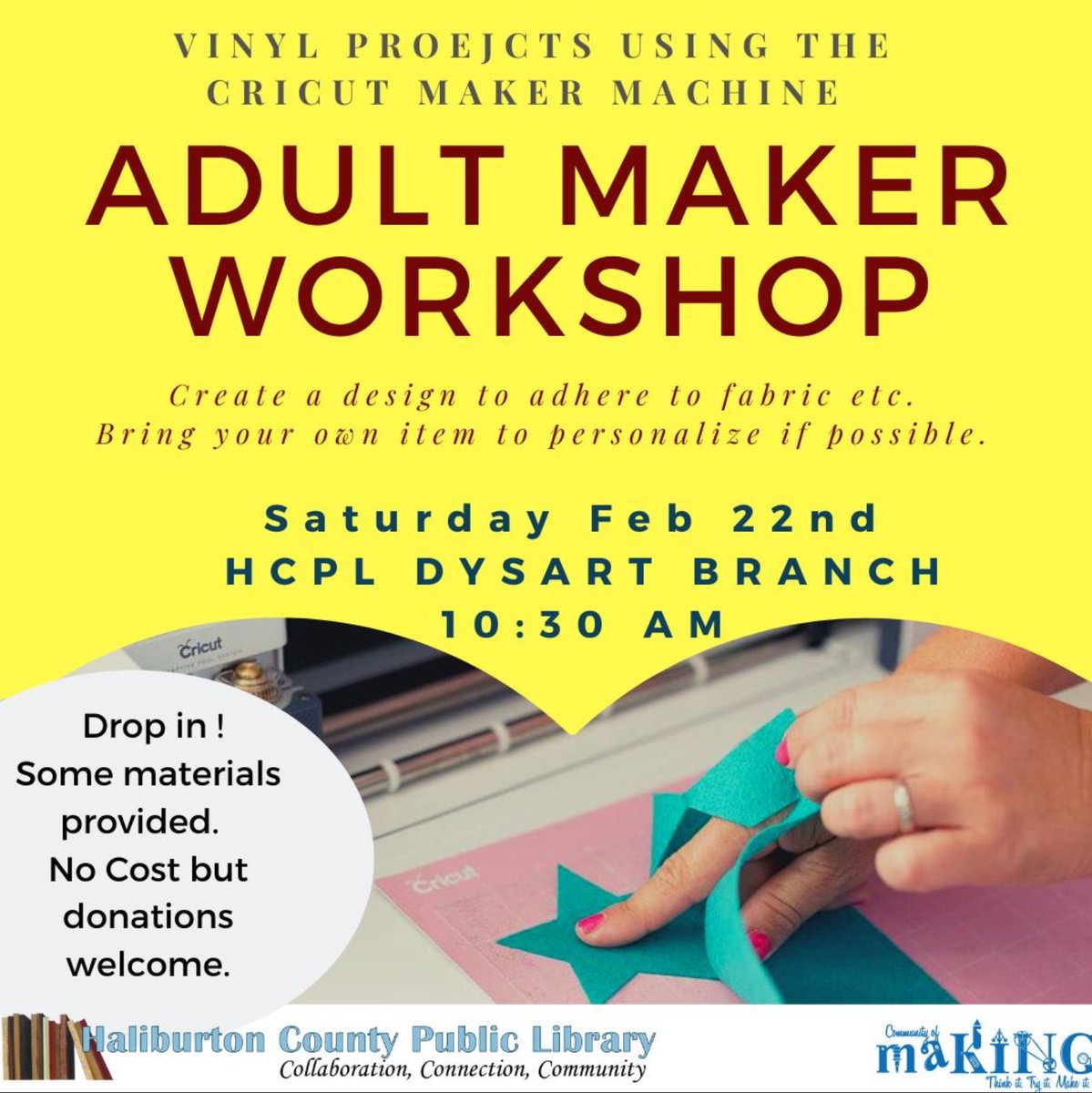 hali_caboose's tweet image. Save the date for this wonderful learning opportunity! @haliburtonmakes @HaliburtonCPL @Dysartonline #myhaliburtonhighlands #comewander #vinylprojects #cricutmachine