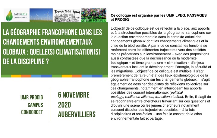 LiseDesvallees's tweet photo. [APPEL A COMMUNICATIONS] Climatisons la #géographie à #changeo, le colloque international sur la géographie francophone dans les changements environnementaux globaux! Avec l'@UMR_Passages, PRODIG, LPG et @feuillesdegeo (novembre 2020)
En savoir plus sur https://t.co/IqQWqxzyHL https://t.co/RYzVxcxhoT