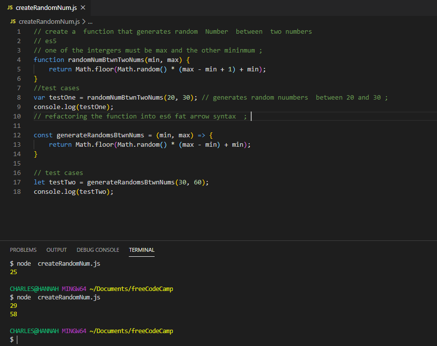 Two functions  which create random numbers between two integers .One in es6 and the other in es5
 
