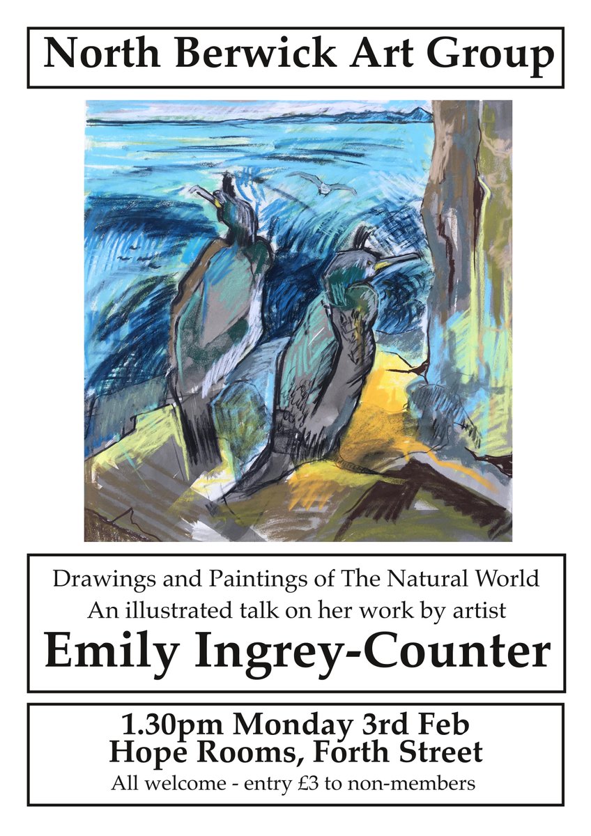 Our February talk is this afternoon. Join us to hear artist Emily Ingrey-Counter talk about her work.
1.30pm in the Hope Rooms, North Berwick