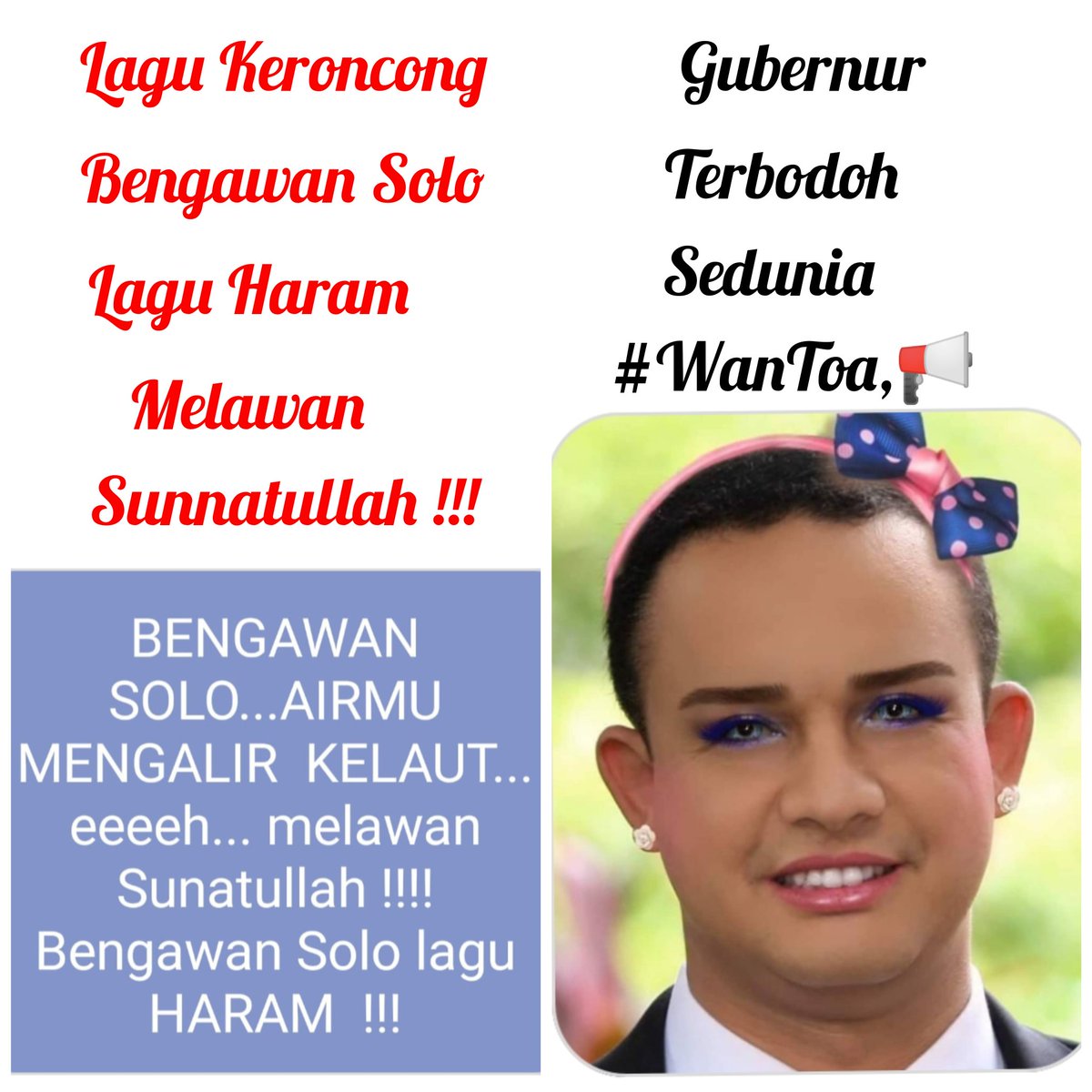 EkoSeputro13's tweet photo. Lagu keroncong Bengawan Solo lagu Haram !,di mana-mana di seluruh dunia air itu turun dari langit ke bumi dimasukkan ke dalam tanah bukan dialirkan ke laut, salah itu !!! #gubernurterbodoh #WanToa ,๐ข https://t.co/CmnTQxcEZA