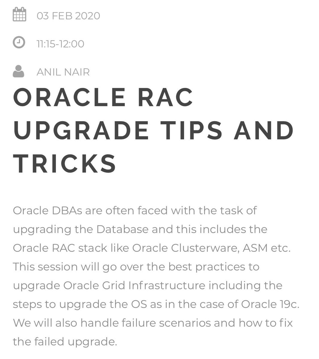 RACMasterPM's tweet image. First session at #Iloug #ilougtechdays2020 is about tips and tricks to upgrade #Oracle #RAC