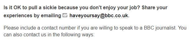 article quote: "is it ok to pull a sickie because you don't enjoy your job?"