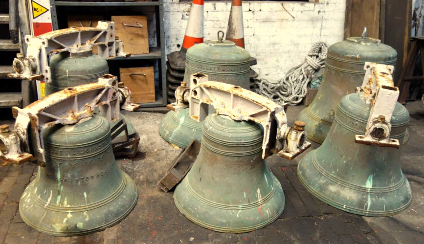 JTBellfoundry's tweet photo. This 12 cwt ring of six bells from St Senara's Parish Church in #Cornwall became unringable due to severe corrosion.

These bells have been transported to the #Bellfoundry for repair. The fittings have been restored and the rebuilt bell frame nears completion. https://t.co/9bKGdawxHl