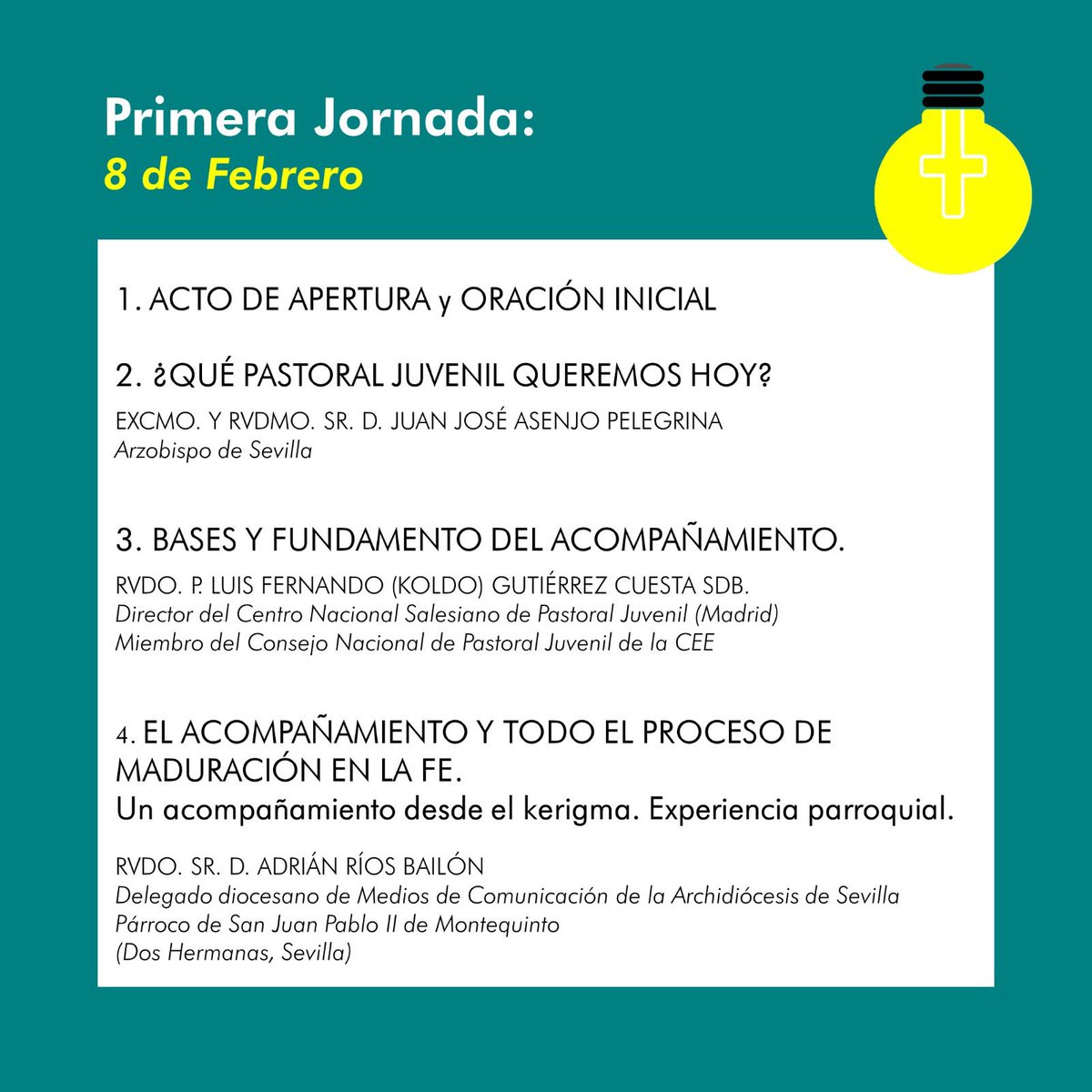 DelejuSevilla's tweet photo. El próximo 8 de Febrero 🗓comienza la “ESCUELA DIOCESANA DE ACOMPAÑAMIENTO ESPIRITUAL CHRISTUS VIVIT”para todos los agentes de pastoral que se dedican a los jóvenes,para inscribirte👉🏻 💻https://t.co/Ri8qwdSdLE @Archisevilla1 @EvangelizarSev @Marce_Manzano @SarusSevilla https://t.co/DiLR0IY3Es