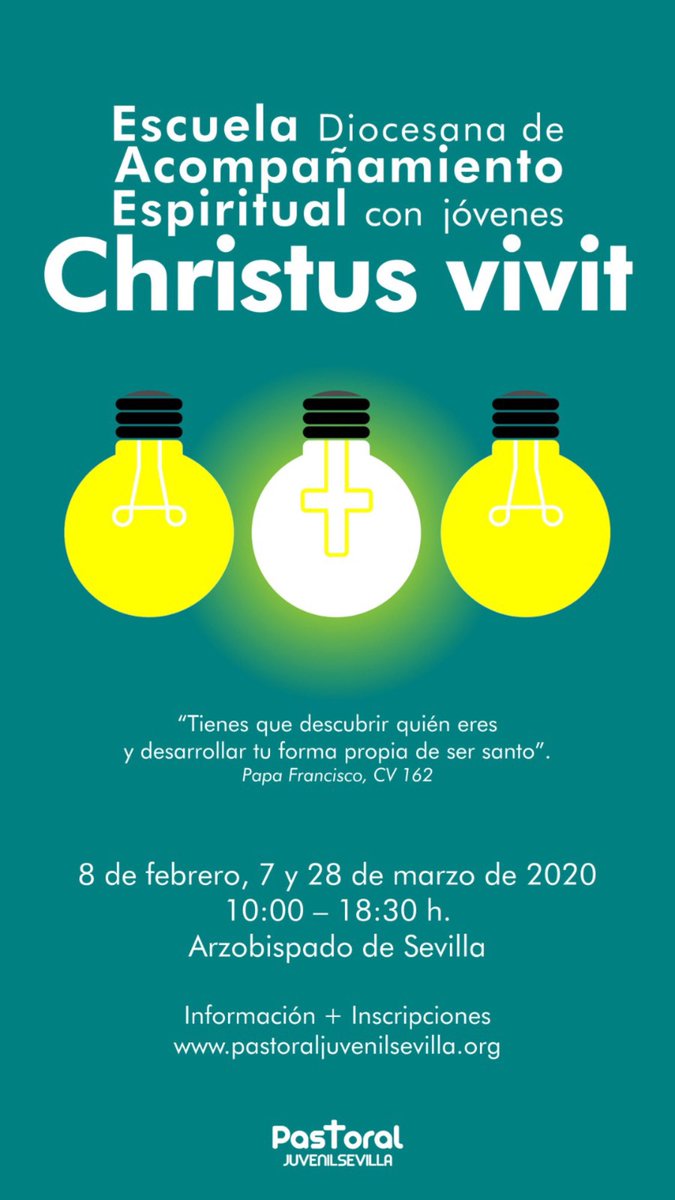 El próximo 8 de Febrero 🗓comienza la “ESCUELA DIOCESANA DE ACOMPAÑAMIENTO ESPIRITUAL CHRISTUS VIVIT”para todos los agentes de pastoral que se dedican a los jóvenes,para inscribirte👉🏻 💻pastoraljuvenilsevilla.org/comienza-la-es… <a href="/Archisevilla1/">Archidiócesis de Sevilla</a> <a href="/EvangelizarSev/">Nueva Evangelización Sevilla</a> <a href="/Marce_Manzano/">Marcelino Manzano</a> <a href="/SarusSevilla/">SARUS Sevilla</a>