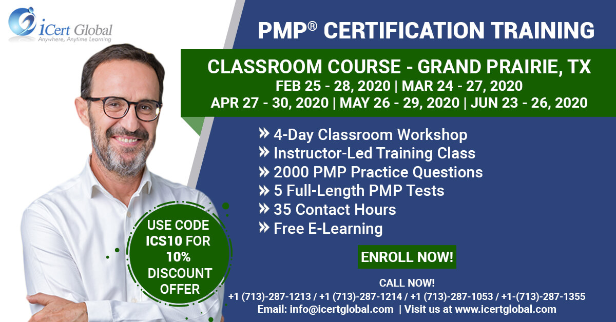 iCertGlobal's tweet photo. #PMP Certification Training Classroom Course in Grand Prairie, TX.
4-day Instructor-led #PMPExamPrep Classroom course conducted by an expert trainer.
Enroll Now! https://t.co/6ivVm5kni9
#PMPExam #PMPTraining #PMPCertification #PMPClass #PMPCourse #PMPCertificationTraining https://t.co/6q1TqnANqr