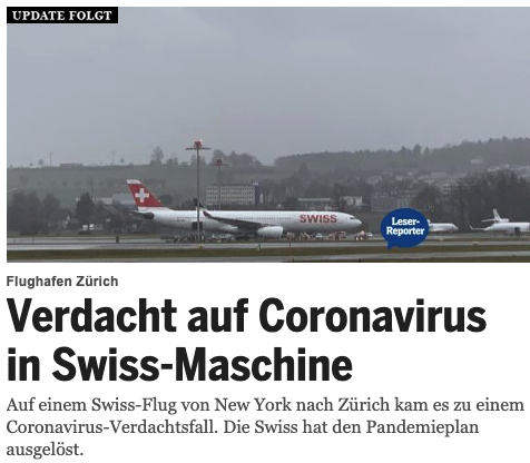 Russian Market Coronavirus Suspicion On New York Zurich Flight Swiss Airlines Swiss Media