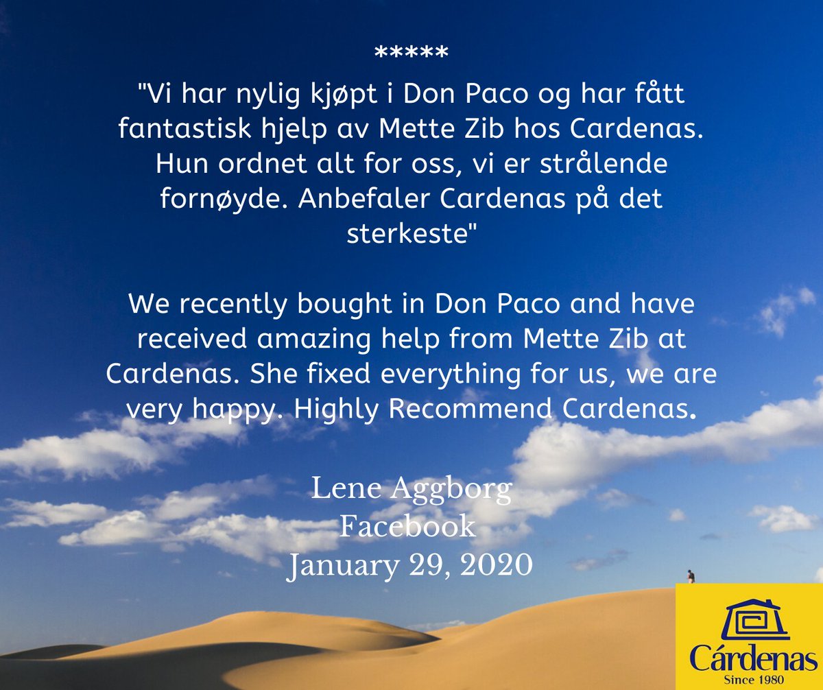 The latest review from a happy Cárdenas Real Estate client :-)
#GranCanaria #southGranCanaria #GranCanaraproperty #realestate #Spainproperty #CardenasREalEstate