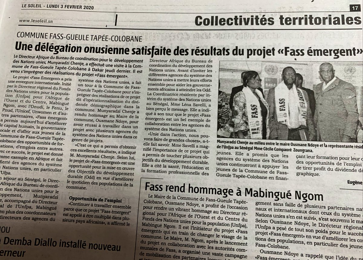 UNFPASenegal's tweet photo. @LeSoleilonline Une délégation onusienne satisfaite des résultats du projet Fass émergent #FassE #OneUNSenegal @OnuSenegal @mabinguengom1 @CecileZ9 @lenasavelli1 https://t.co/1hkngk7nnp