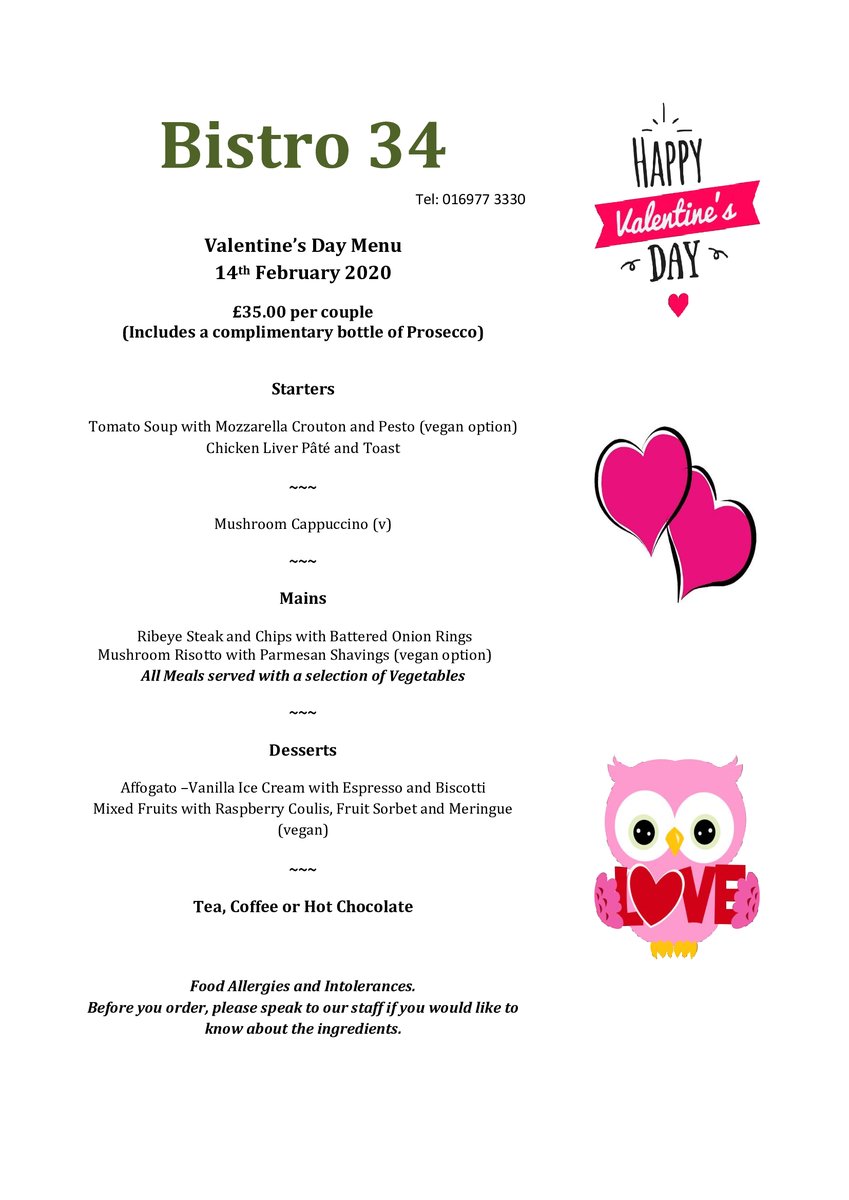 Not many tables left for you to treat the love of your life to Valentine's at Bistro 34.