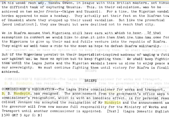 DavidHundeyin's tweet photo. The  weirdest feeling ever when you're researching a story and your ancestor's name randomly shows up in a US diplomatic cable from 1969🤪 https://t.co/O8O44t6HuI