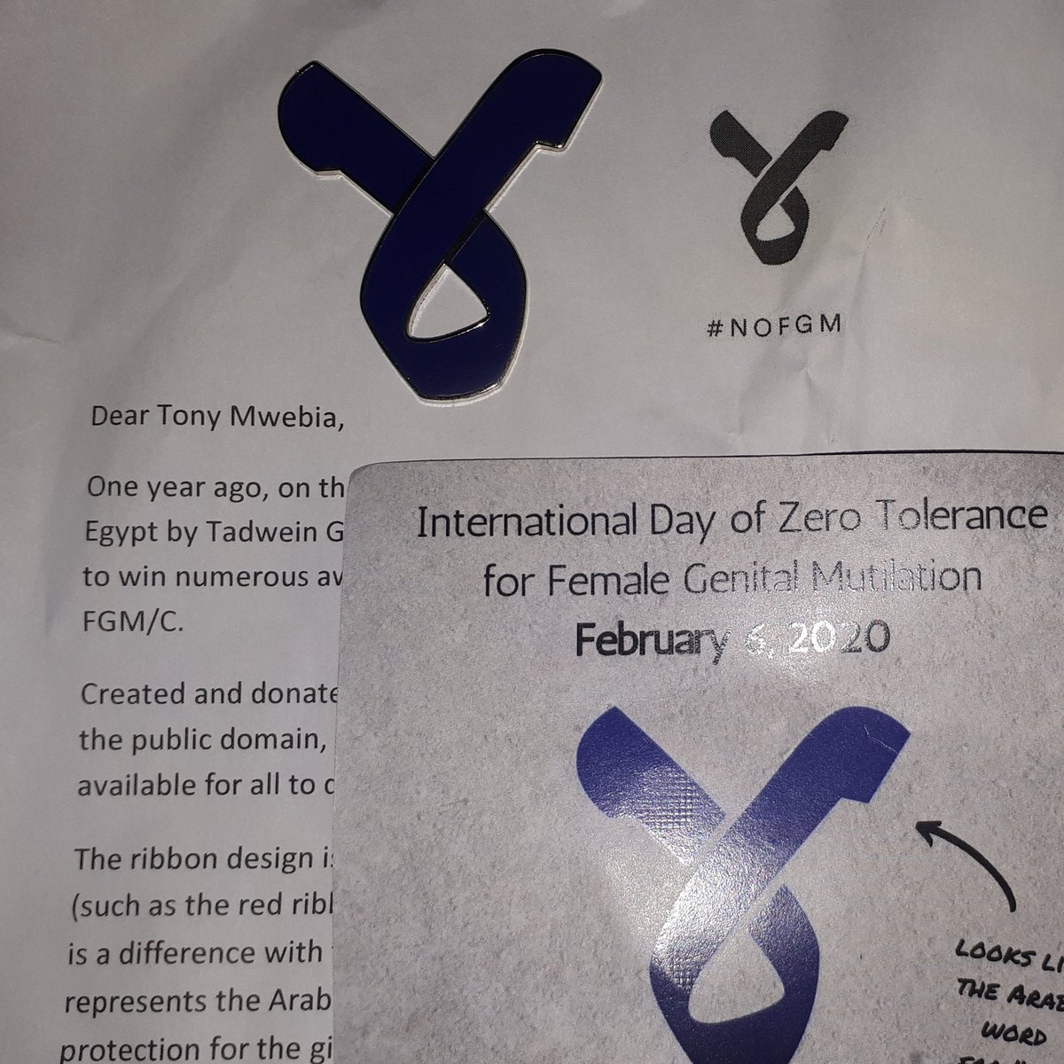 .@28TooMany Thank you so much. I have received the package #NoFGM Ribbon. #MenEndFGM 
#ZeroToleranceDay #YouthEndFGM