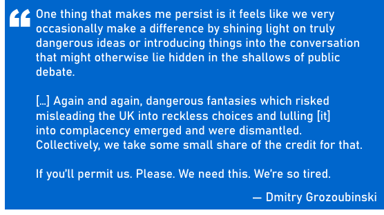 Screenshot from: “One thing that makes me persist is it feels like we very occasionally make a difference” to “Please. We need this. We’re so tired.”