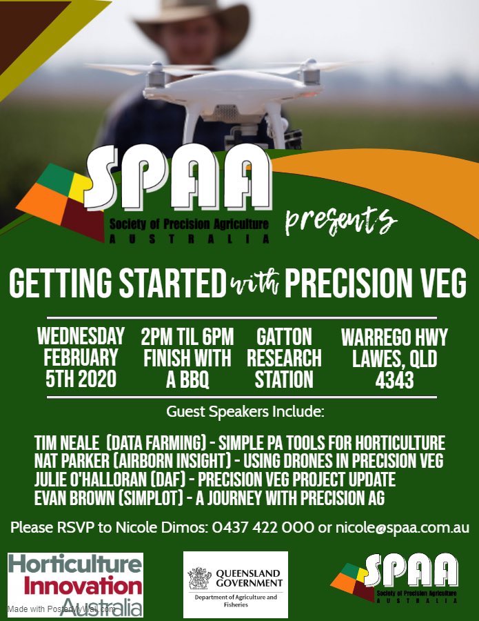 We’re thrilled with response, with impressive RSVP’s to date for our ‘Getting Started with Precision Veg Workshop’. There is still time to come along - only 2 sleeps to go!
#PA4Veg <a href="/ohalloran_jules/">Julie O'Halloran</a> <a href="/TimNeale1/">Tim Neale 🇦🇺🇦🇺🇦🇺</a> <a href="/VantageNEA/">Vantage NEA</a> <a href="/CaseIHAus/">Case IH Australia</a> <a href="/JohnDeere/">John Deere USA</a> <a href="/BenjiBlevin/">Benji Blevin</a> 
spaa.com.au/events/