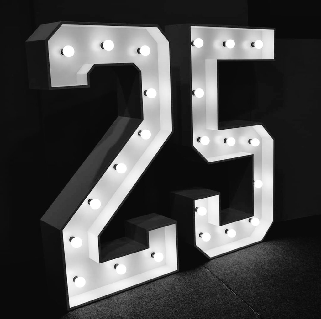 "25" Led Light up Number Lights set up at <a href="/RunshawCollege/">Runshaw College</a> on behalf of <a href="/ProgressHG/">Progress Housing Grp</a> for their 25th Annual Conference.