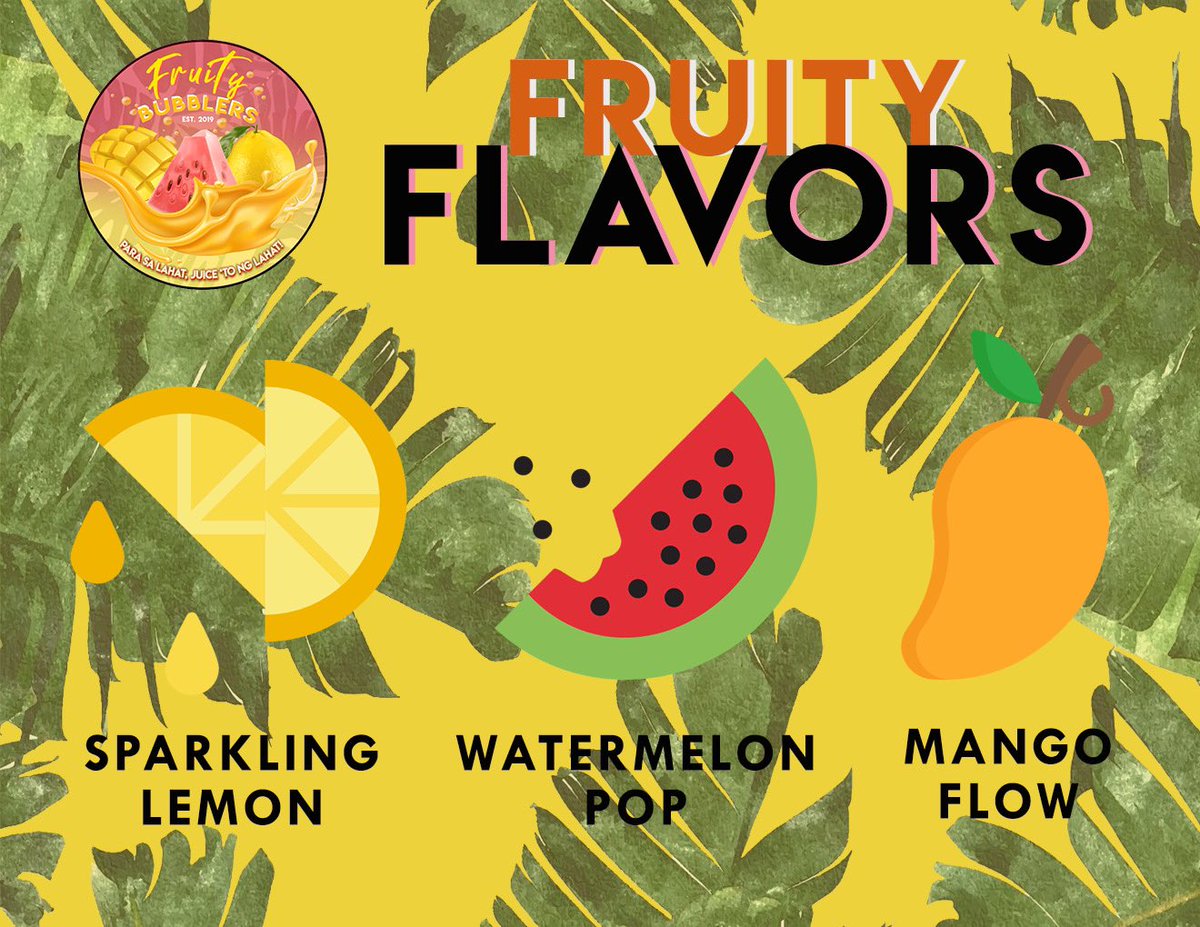 FruityBubblers's tweet photo. Finally!!! Here are the fruity flavors for you to enjoy 💛👇

We heard your suggestions guys!!! Let’s all welcome our new flavor!!! MANGO FLOW ✨

See you all tomorrow!!! We hope you like it. https://t.co/rkCyKC63LE