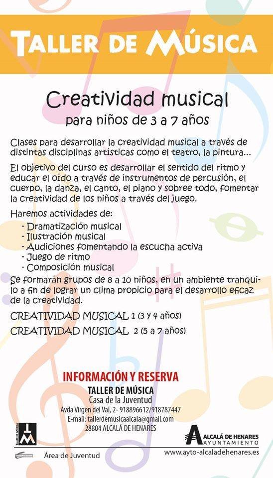 ¡Estimula su imaginación y su sentido del ritmo!
Te esperamos los miércoles desde las 16:30 h. en el Taller de Música de la Casa de la Juventud.