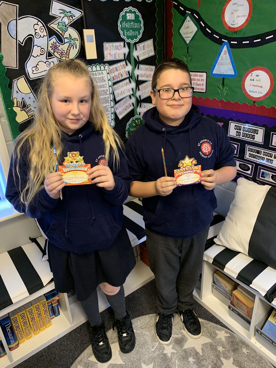 STAClassY6's tweet photo. Congrats to this amazing pair of Y6 children who got our awards on Friday! 👏 Lexi completely sums up what it means to be compassionate both inside and out of school &amp; Mark is a consistent and hardworking member of Team Y6. We ❤️ having you both in our class 👍😃 x https://t.co/aCknGYWwhV