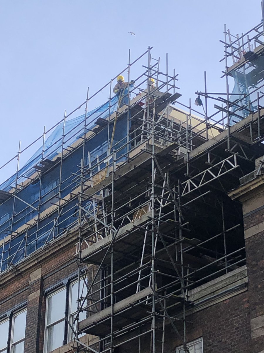 iacairns97's tweet photo. Update: the fire was from the building work for new flats on top of the buildings. Fire and rescue still at the scene #newsday #liverpoolfire https://t.co/X6Igm7pgr6