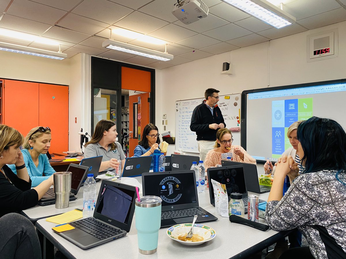 AJavoian's tweet photo. Thanks @the_giant_peach for the informative chromebook boot camp during lunch! #6ranches1family #dhsedu https://t.co/dXj6gk7MYI