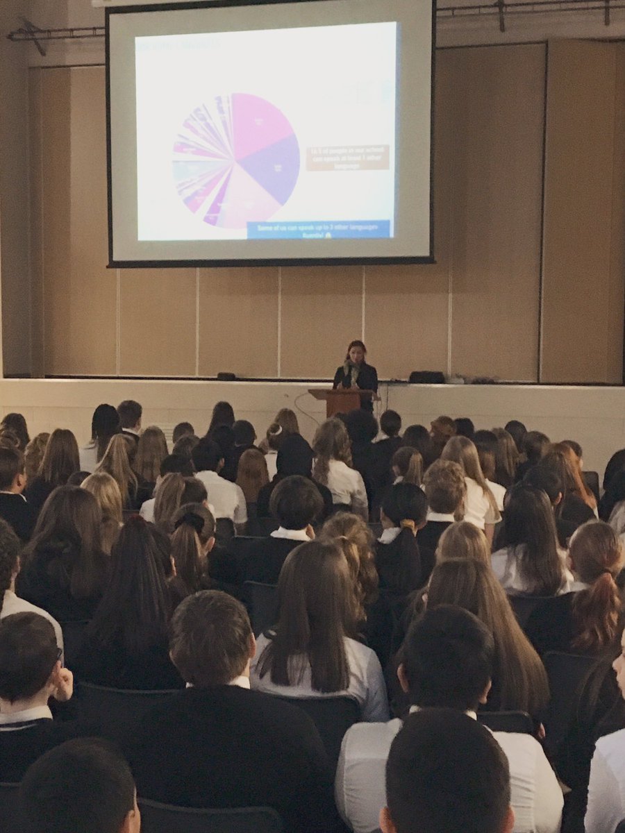 Mrs McKenna presenting the school languages make up of EAL pupils at our school to S1.