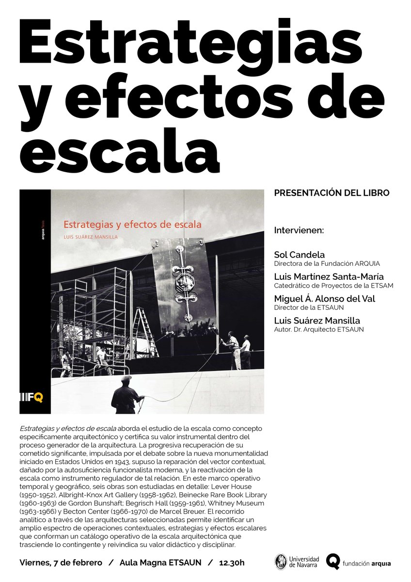 Presentación del libro 'Estrategias y efectos de escala', de <a href="/suarezsantas/">Suárez Santas</a>

Este viernes 7 de febrero 2020 a las 12:30 en el Aula Magna <a href="/etsaunav/">Escuela de Arquitectura</a>