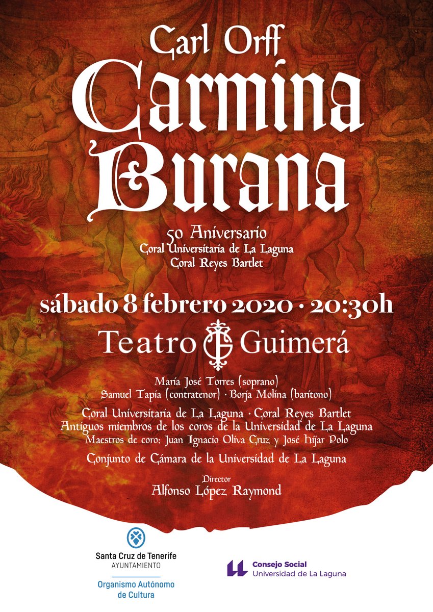 TEATRO GUIMERÁ Carmina Burana 8 de febrero 50 aniversario Coral Universitaria de La Laguna Coral Reyes Bartlet